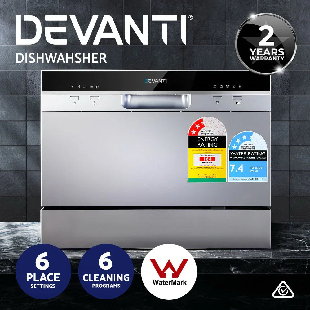 Devanti 6 Place Benchtop Dishwasher - Silver