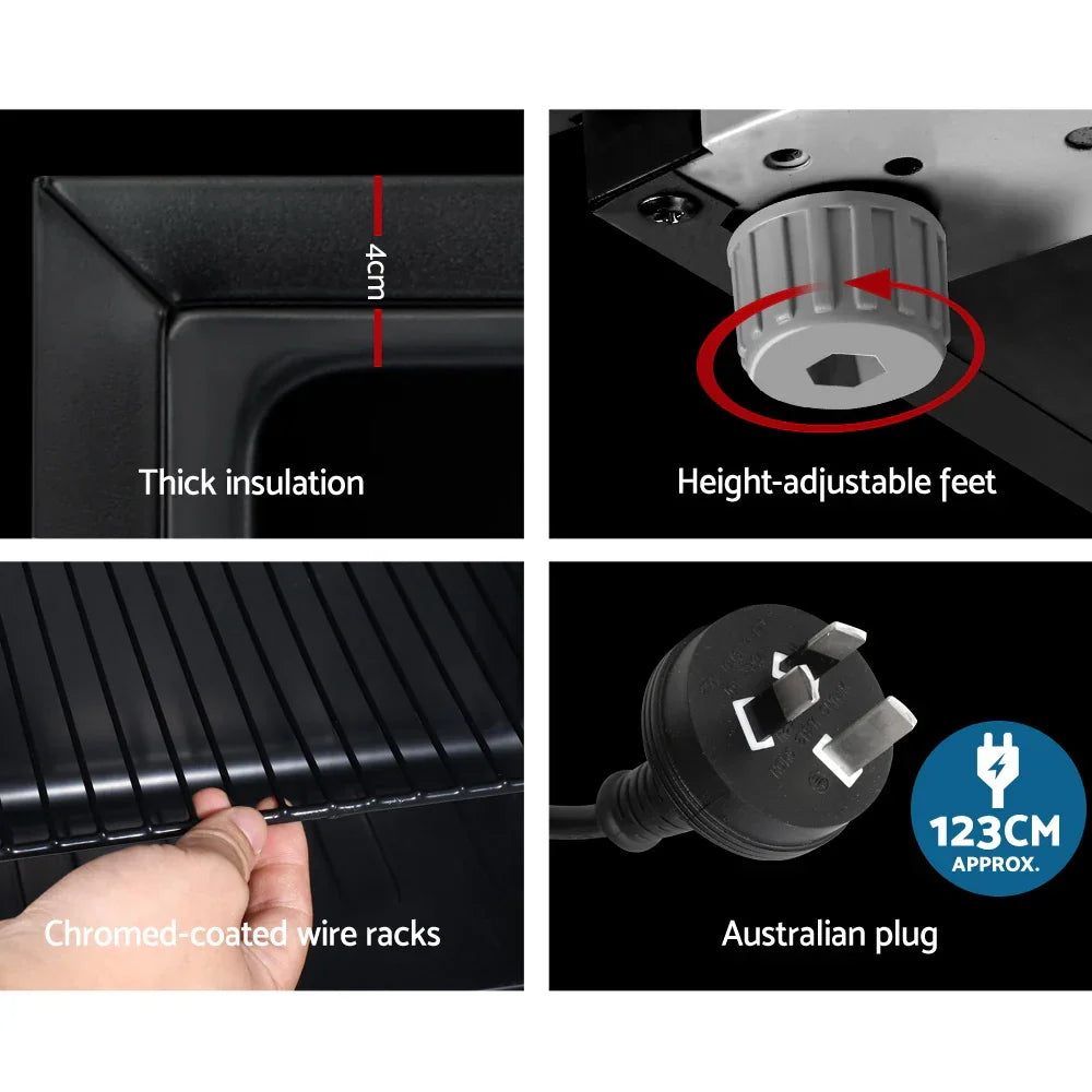 Devanti 115L Bar Fridge Glass Door with LED Light - Black