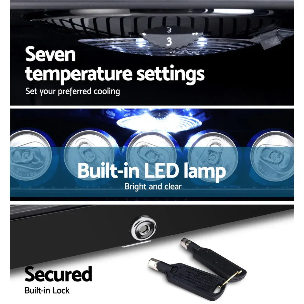 Devanti 115L Bar Fridge Glass Door with LED Light - Black