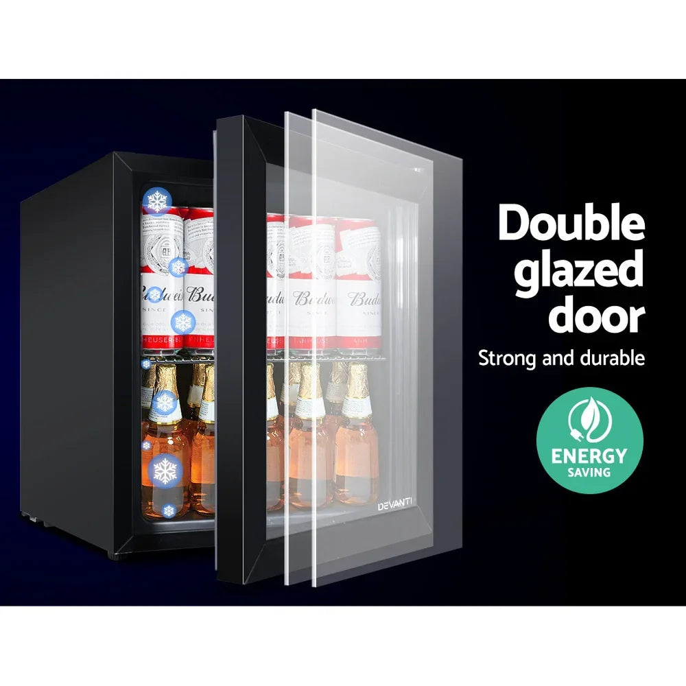 Devanti 46L Bar Fridge Glass Door - Black