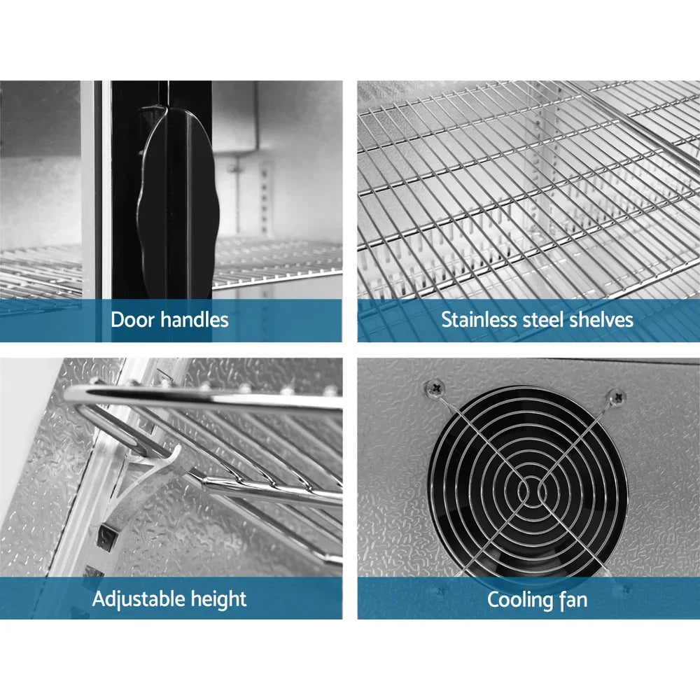 Devanti 198L Bar Fridge Dual Glass Door with LED Light - Black