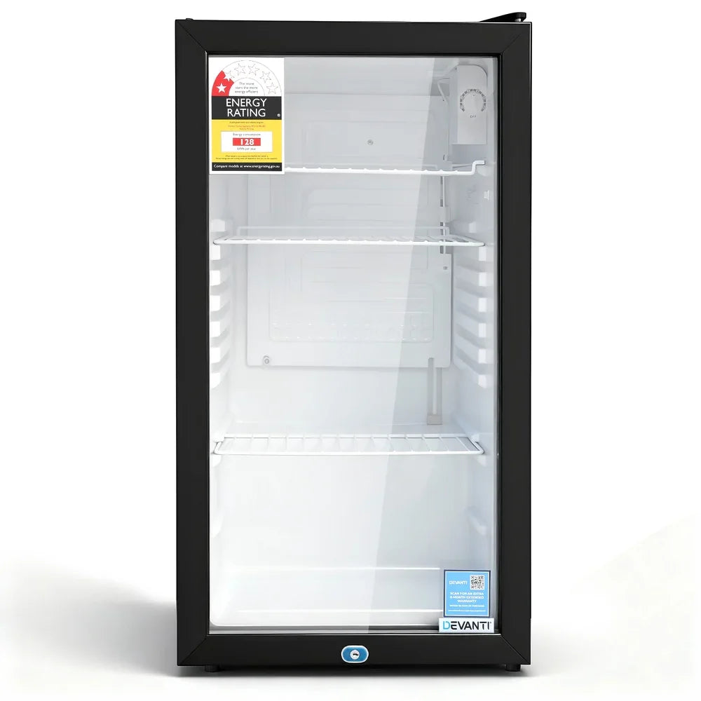 Devanti 78L Bar Fridge Glass Door - Black