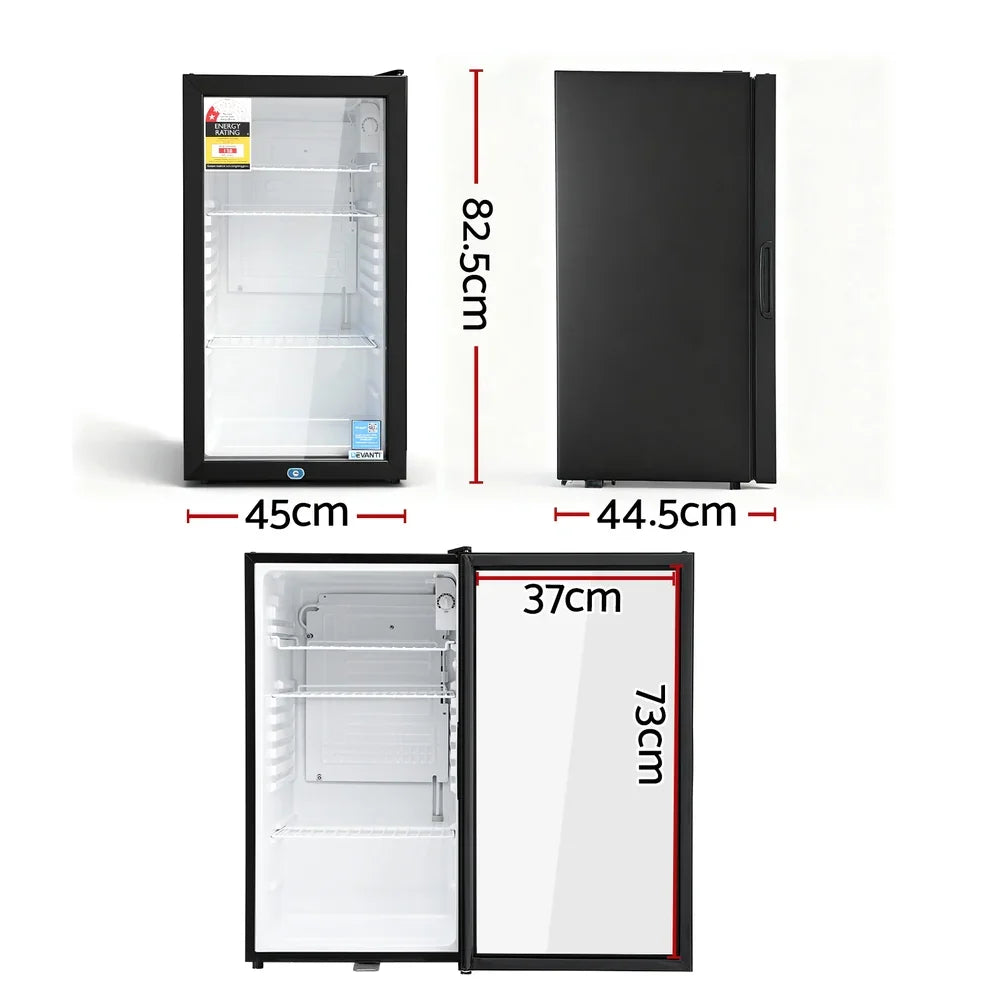 Devanti 78L Bar Fridge Glass Door - Black