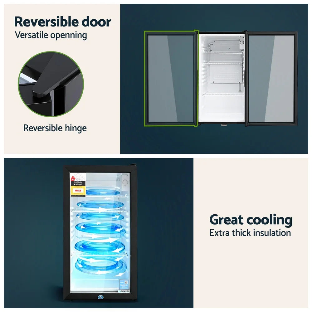 Devanti 78L Bar Fridge Glass Door - Black
