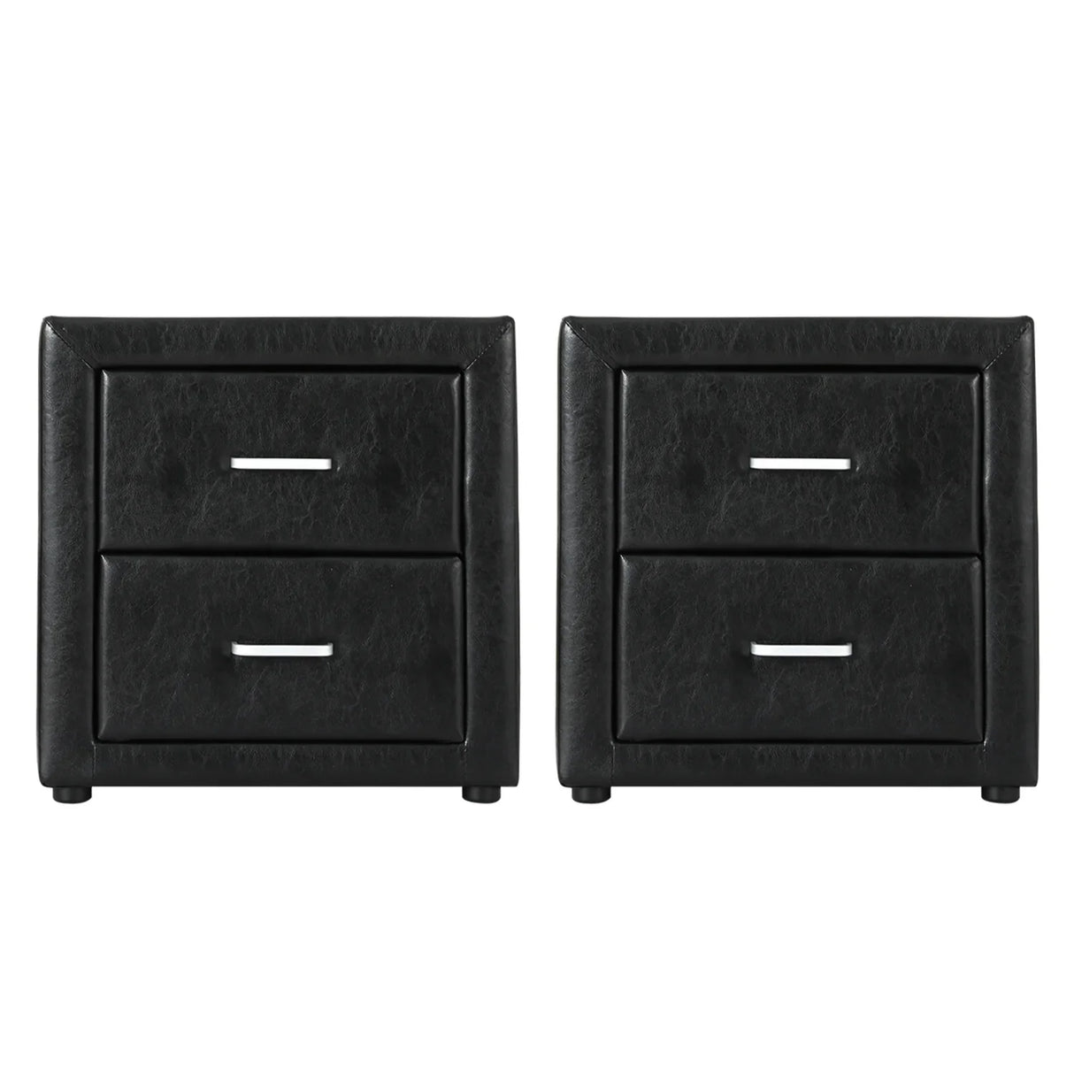 Pair of black faux leather nightstands with two drawers and modern handles