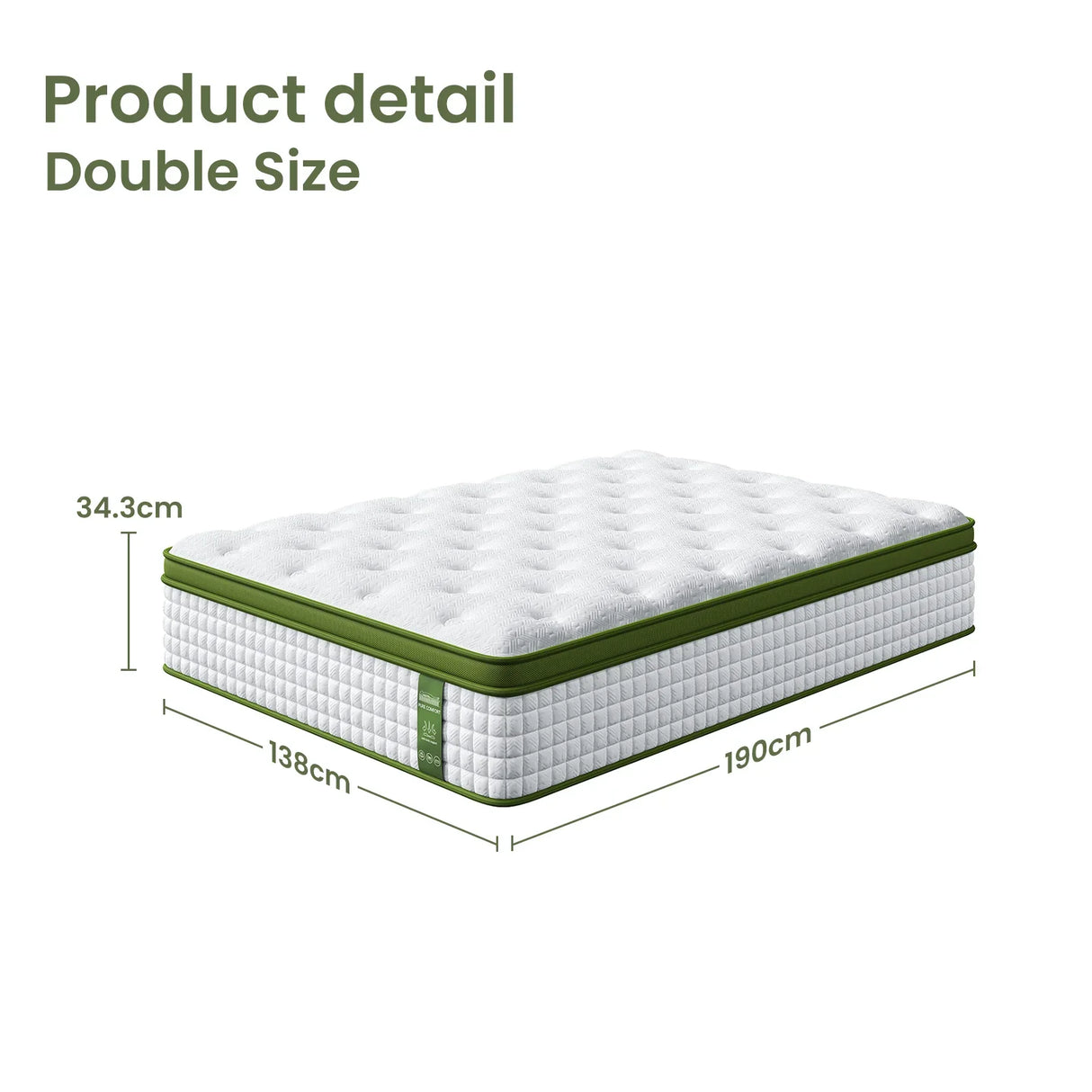 Double Bed Frame & Hybrid Mattress Bundle White - Artiss with Headboard