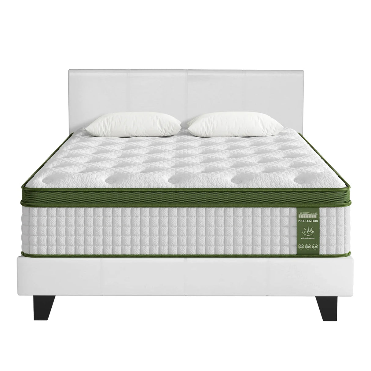 Double Bed Frame & Hybrid Mattress Bundle White - Artiss with Headboard
