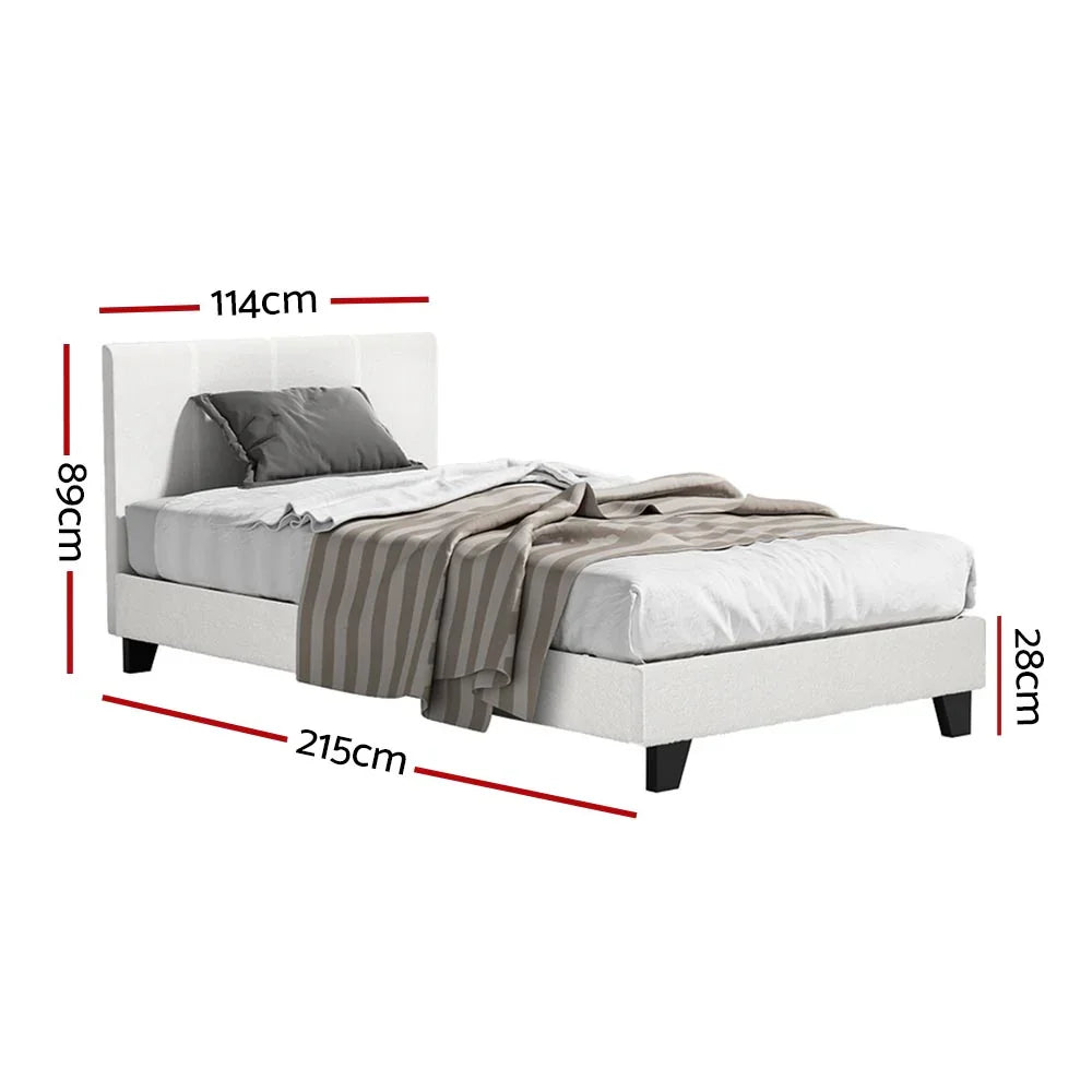 King Single Bed Frame & Hybrid Mattress Bundle White - Artiss Boucle