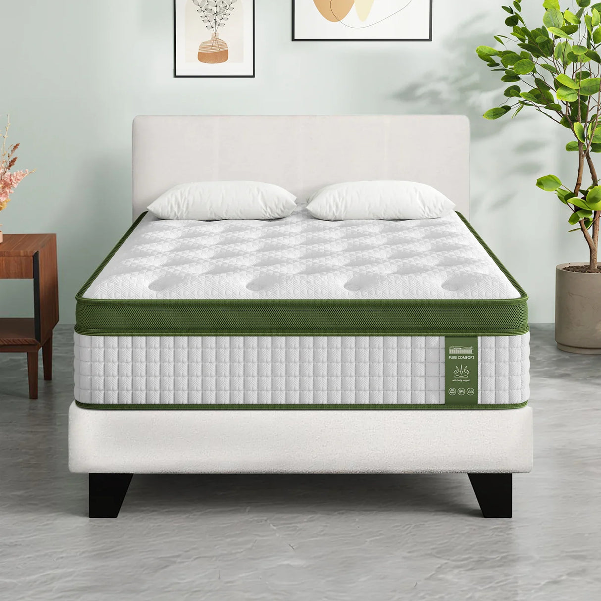 Single Bed Frame & Hybrid Mattress Bundle White - Artiss with Headboard