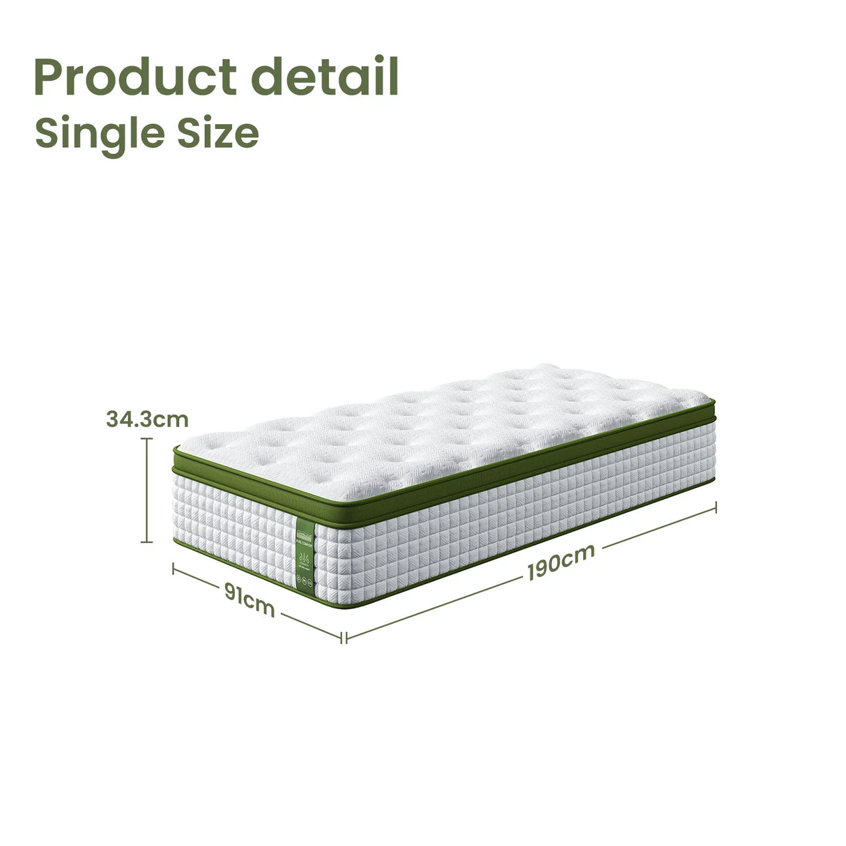 Single Bed Frame & Hybrid Mattress Bundle White - Artiss with Headboard