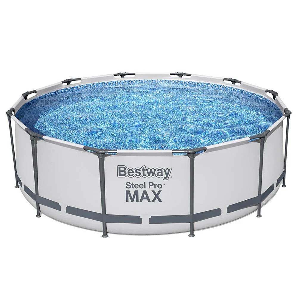 Bestway Steel Pro MAX round above ground swimming pool filled with clear water