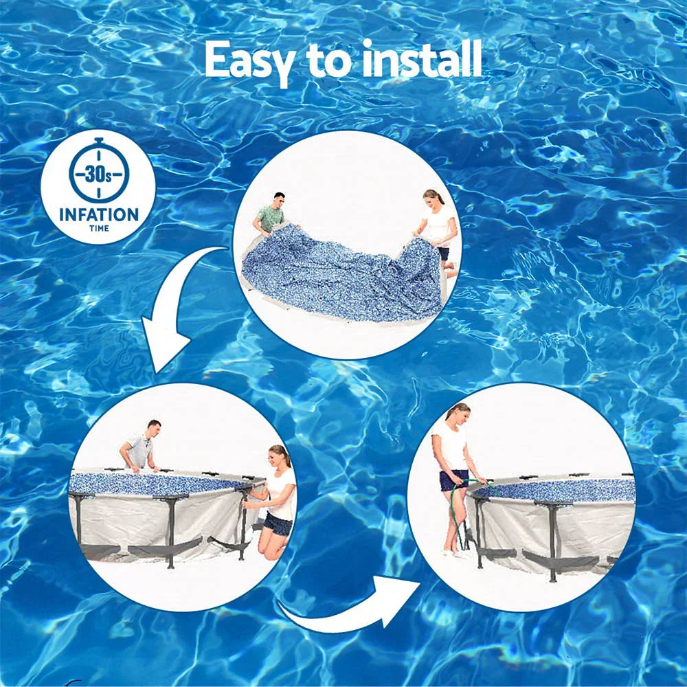 Easy to install inflatable above ground pool with step-by-step setup instructions