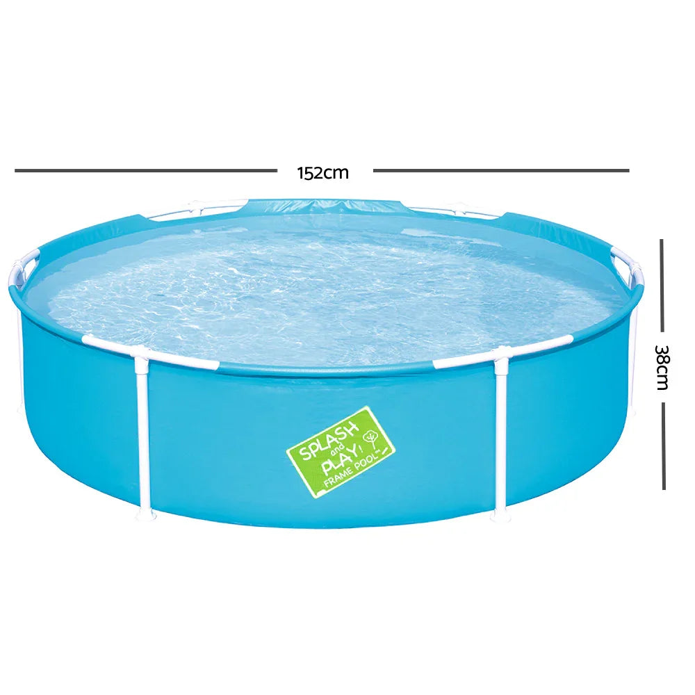 Blue round kids frame pool 152cm diameter with clear water and white support poles
