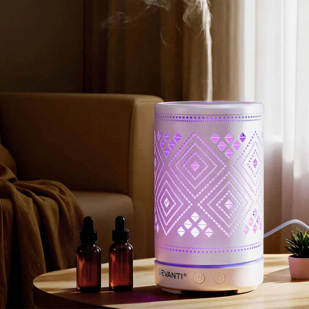 Devanti 100ml Ultrasonic Aroma Diffuser - Forest Iron Design LED Aromatherapy Humidifier