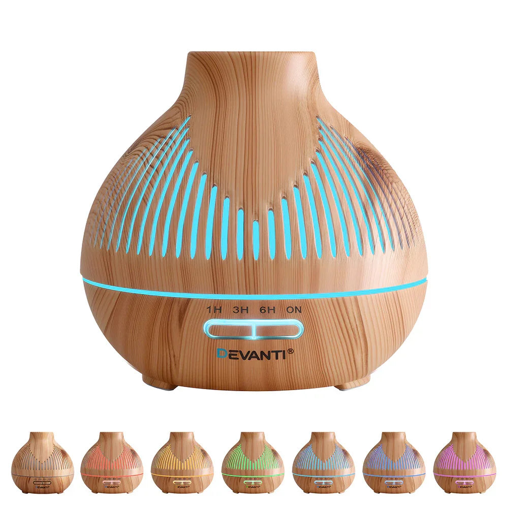 Devanti 400ml Ultrasonic Aroma Diffuser - Forest Iron Design LED Humidifier Light Wood Grain