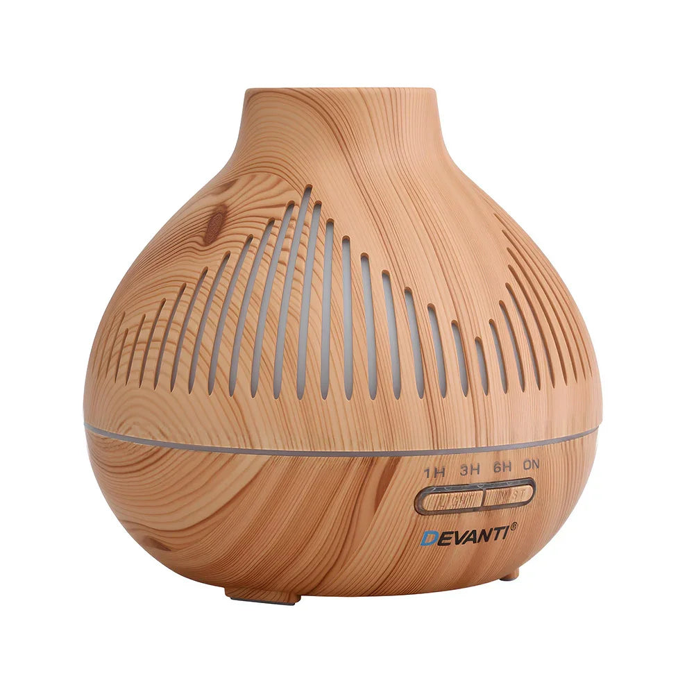 Devanti 400ml Ultrasonic Aroma Diffuser - Forest Iron Design LED Humidifier Light Wood Grain