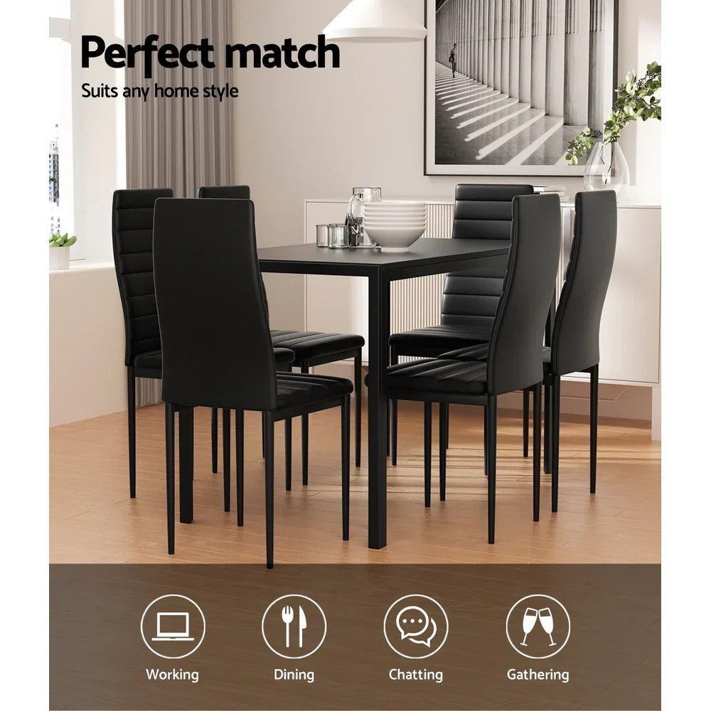 Artiss Dining Chairs and Table Dining Set 6 Chair Set Of 7 Black - Flea Market