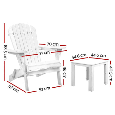 3PC Adirondack Outdoor Table and Chairs Wooden Foldable Beach Chair White - Flea Market