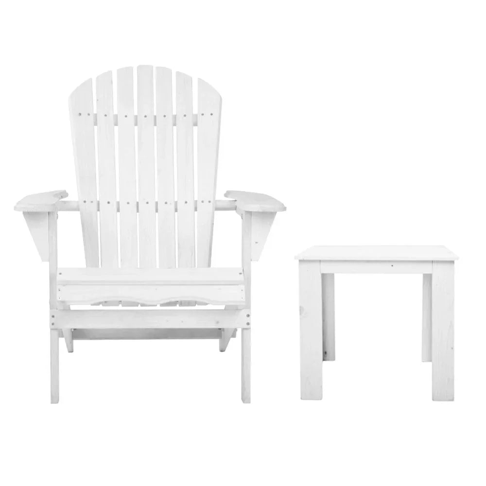 3PC Adirondack Outdoor Table and Chairs Wooden Foldable Beach Chair White - Flea Market