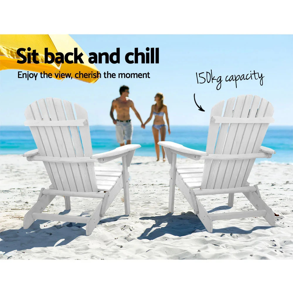 3PC Adirondack Outdoor Table and Chairs Wooden Foldable Beach Chair White - Flea Market