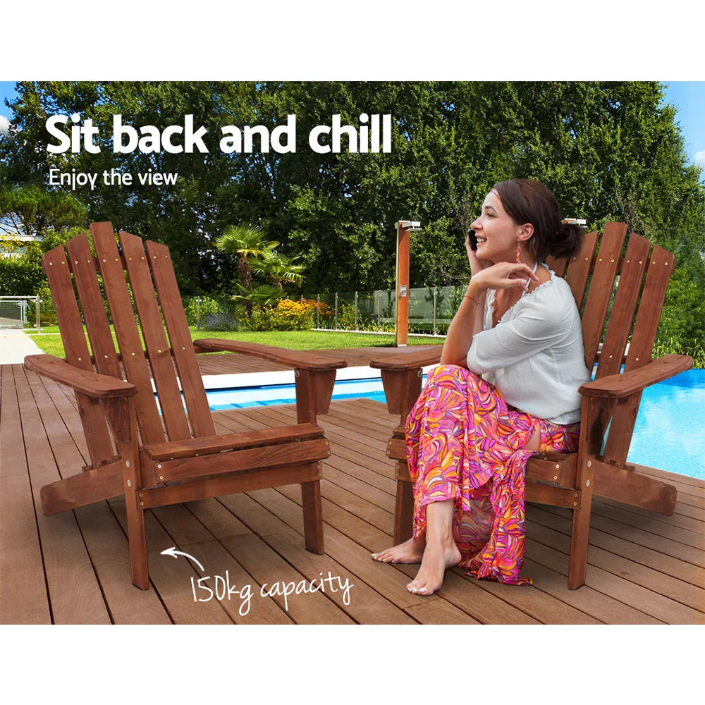 Adirondack Outdoor Chairs Wooden Beach Chair Patio Furniture Garden Brown - Flea Market