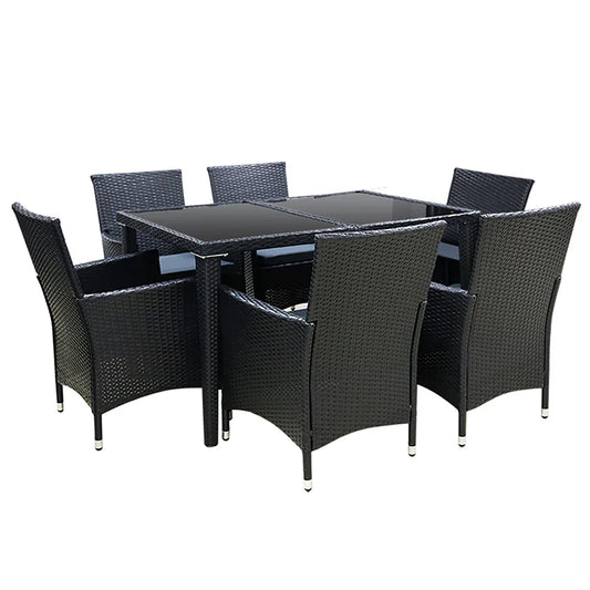 Outdoor Dining Set 7 Piece Wicker Lounge Setting Black - Flea Market