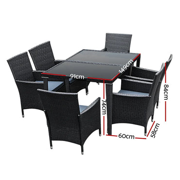 Outdoor Dining Set 7 Piece Wicker Lounge Setting Black - Flea Market