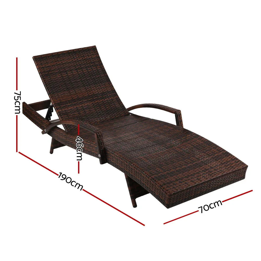 Gardeon Sun Lounge Wicker Lounger Outdoor Furniture Beach Chair Patio Adjustable Cushion Brown - Flea Market