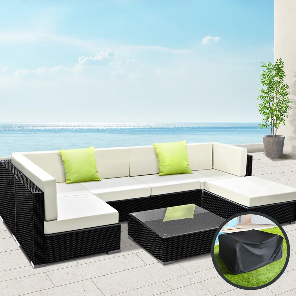 7-Piece Outdoor Sofa Set Wicker Couch Lounge Setting Cover - Flea Market