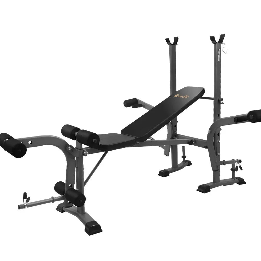 Evefit adjustable weight bench with leg curl and squat rack for home gym workouts