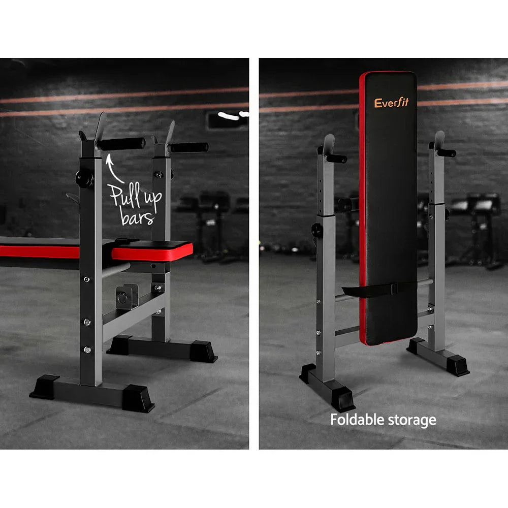 Everfit weight bench with pull up bars, foldable design, in a gym setting