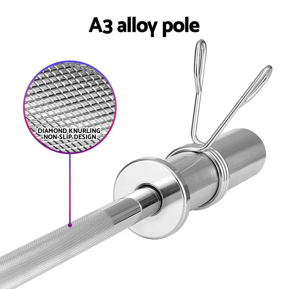 A3 alloy barbell pole with diamond knurling non-slip grip and spring collar clips
