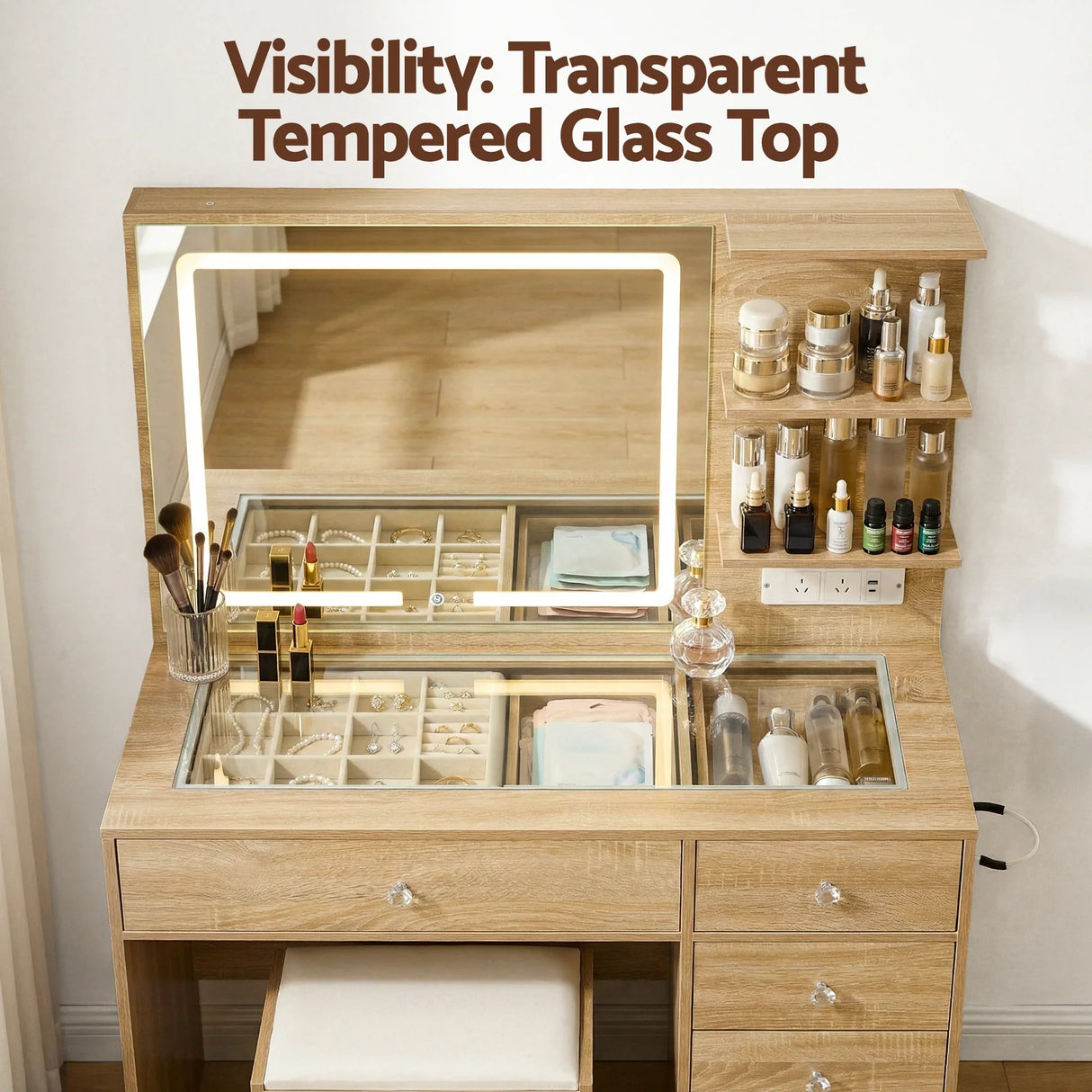 Dressing Table LED Vanity Desk Wood with Stool - Artiss Makeup Mirror