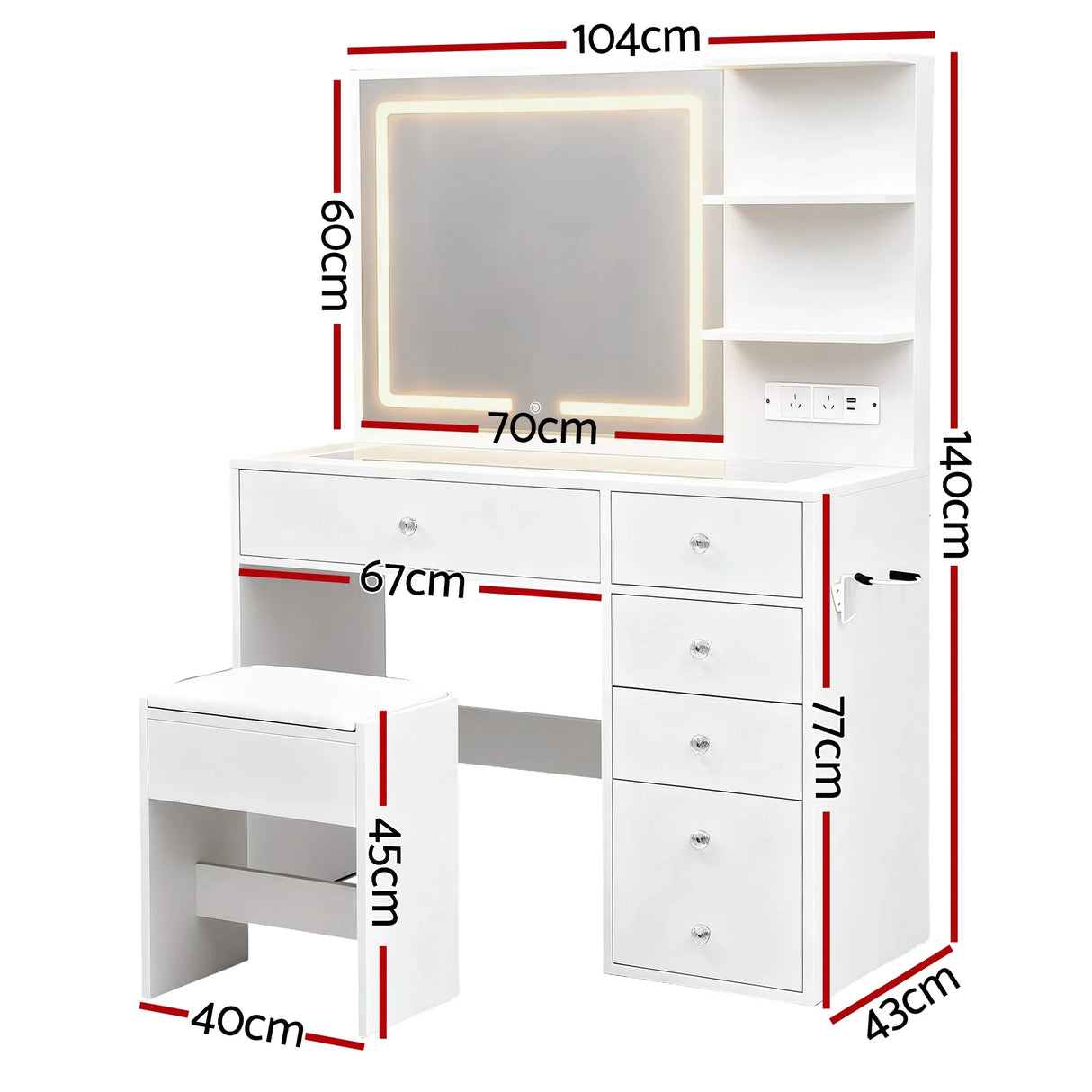 Dressing Table LED Vanity Desk White with Stool - Artiss Mirror