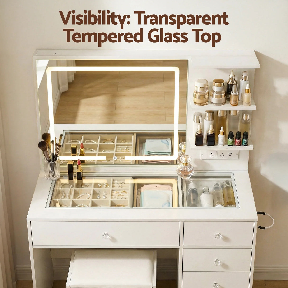 Dressing Table LED Vanity Desk White with Stool - Artiss Mirror