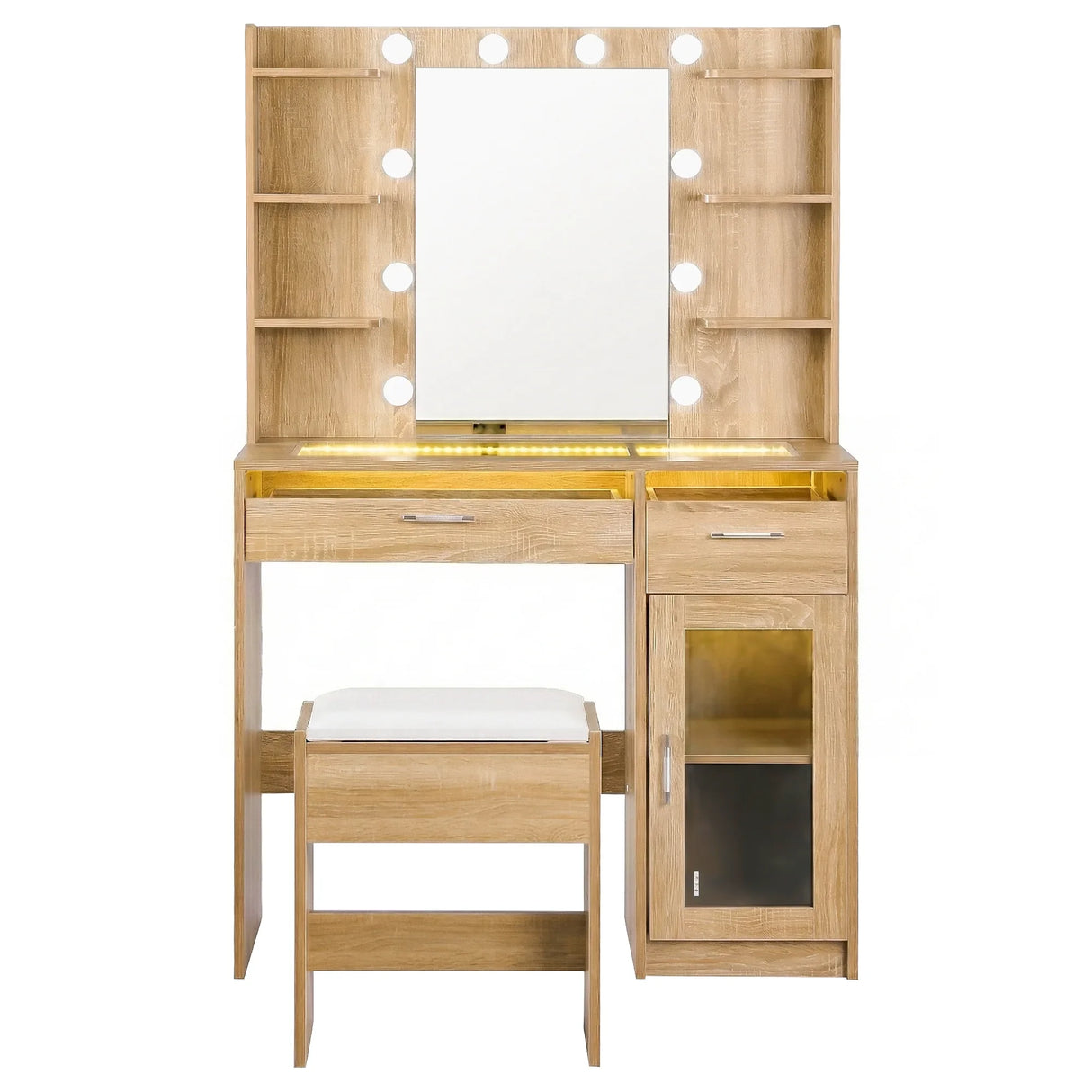 Dressing Table Wood with 10 LED Bulbs RGB Light - Artiss Vanity Desk