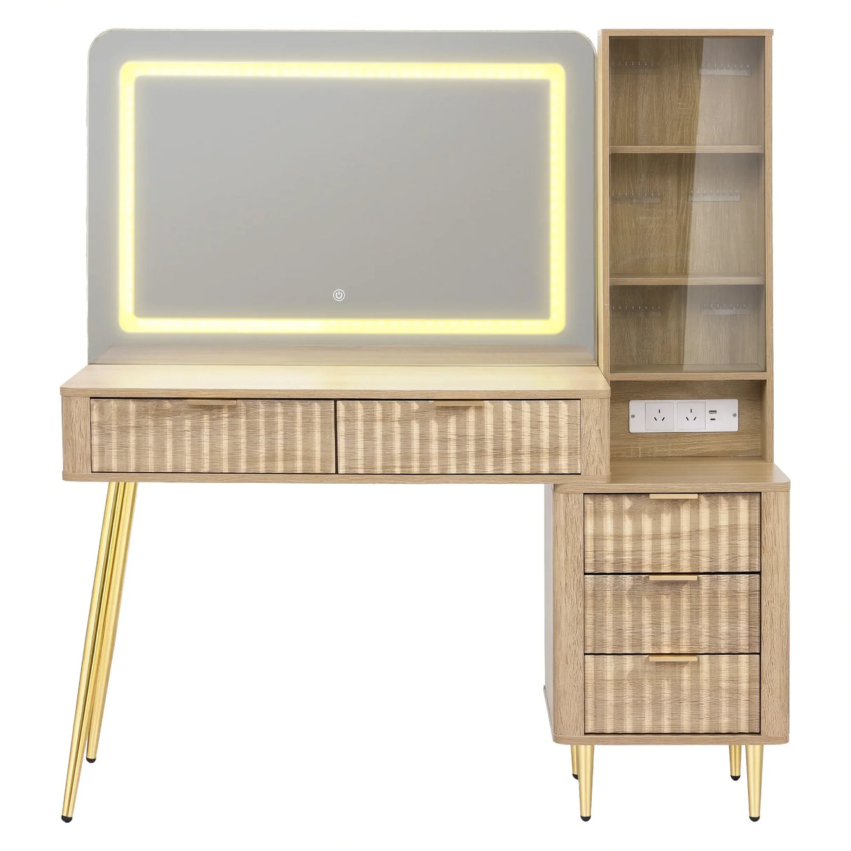 Dressing Table LED Vanity Desk Wood with Charging Station - Artiss