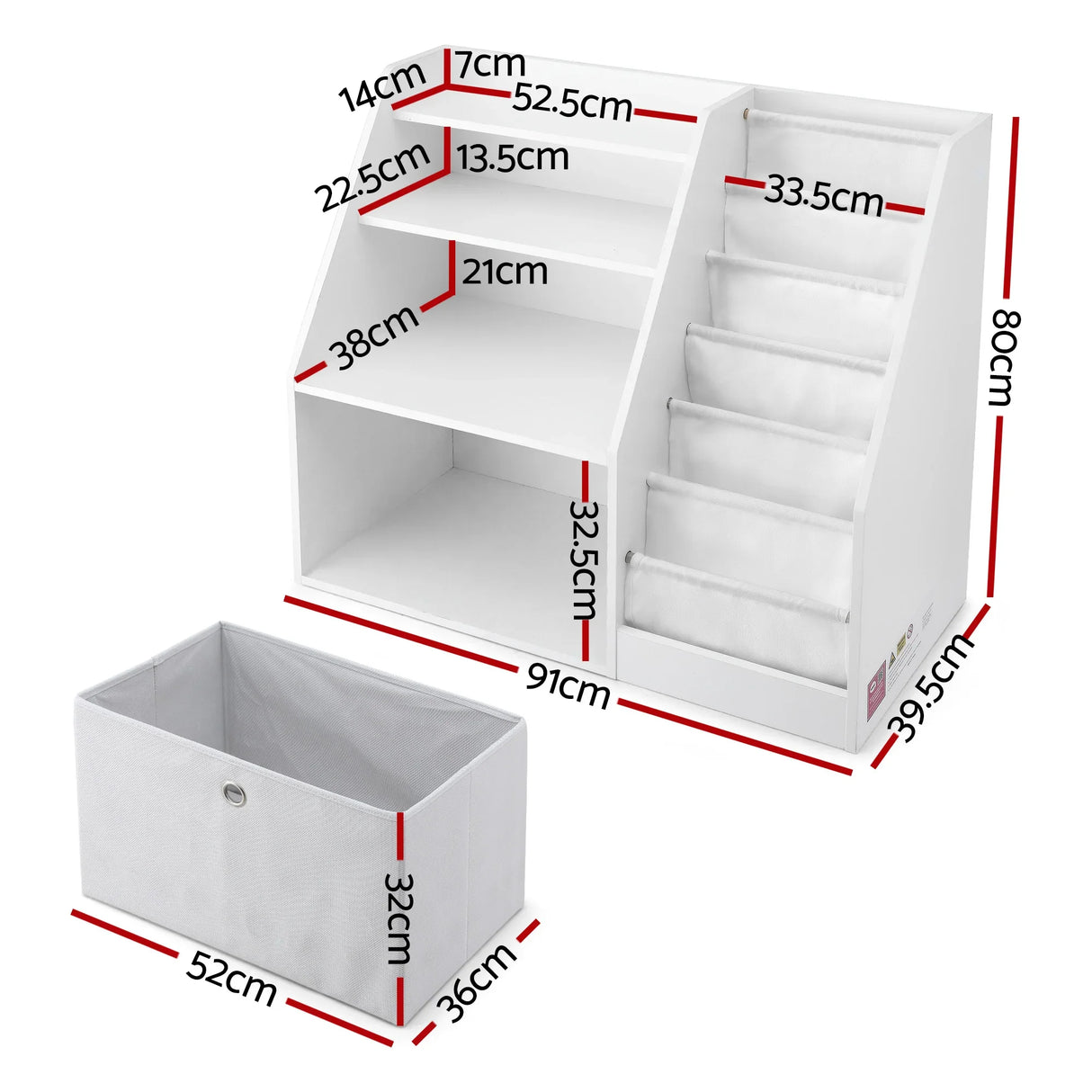 Keezi Kids Bookshelf White - Children's Bookcase Organizer with Storage Drawer