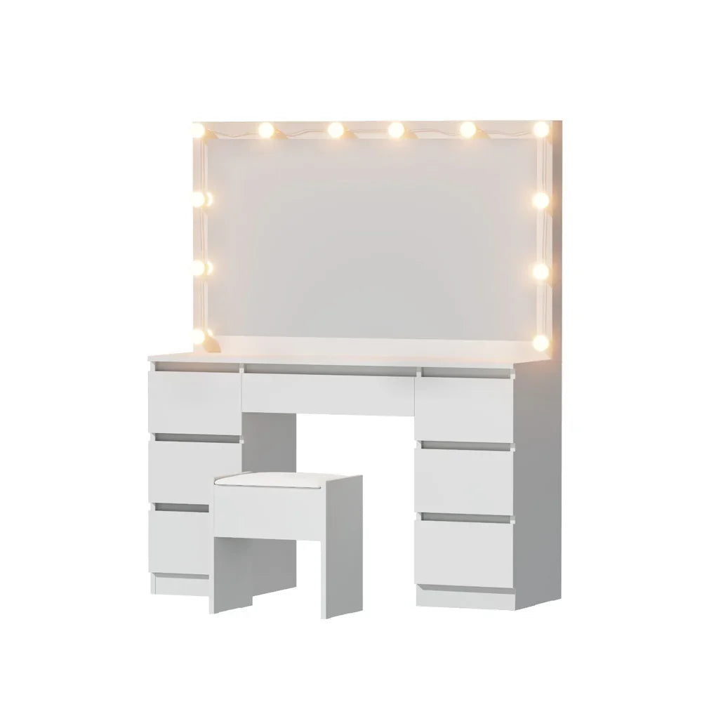 Dressing Table Vanity Desk White with Stool 12 LED Bulbs - Artiss Makeup Mirror