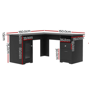 Artiss Computer Desk L-shaped Corner Table with Storage - Flea Market