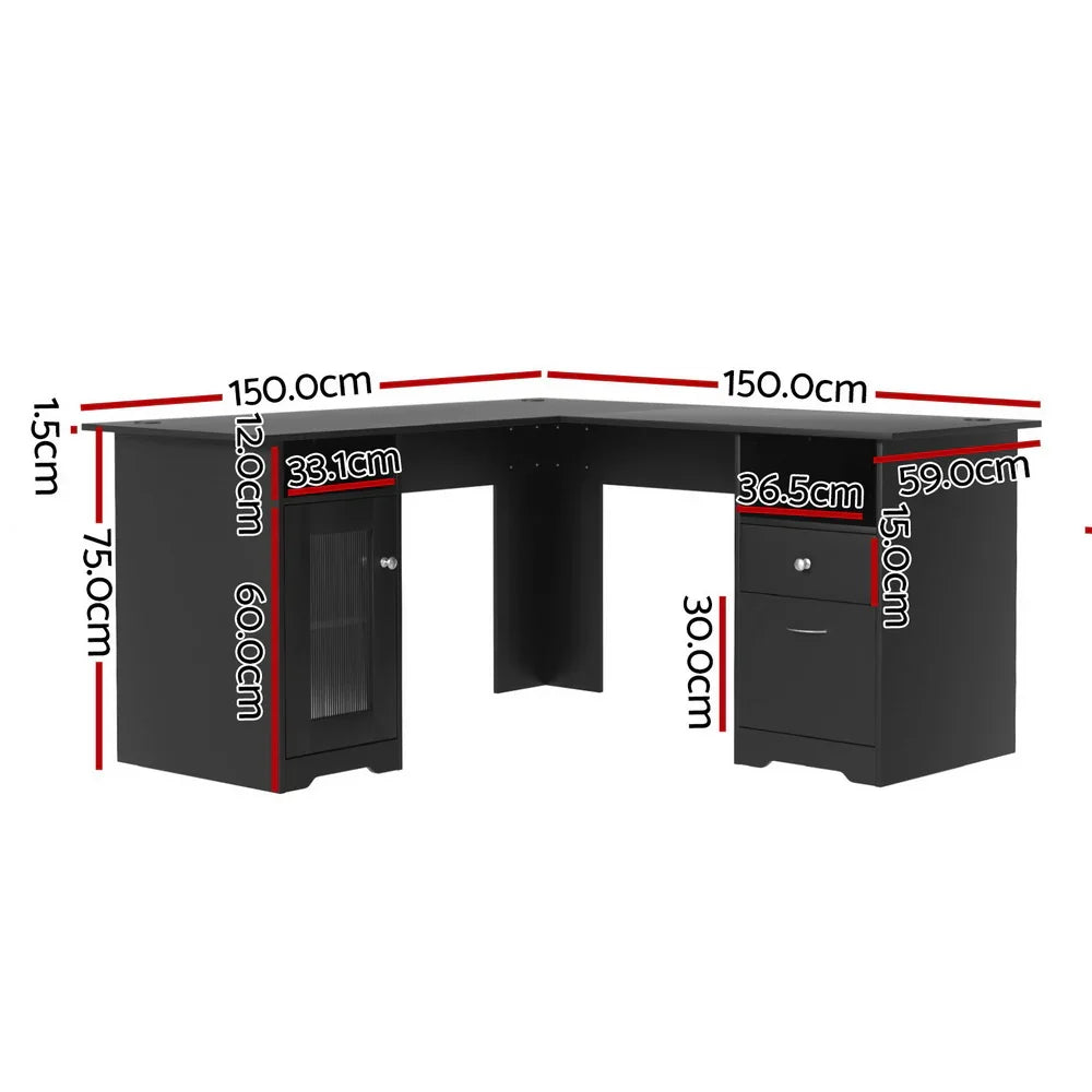 Artiss Computer Desk L-shaped Corner Table with Storage - Flea Market