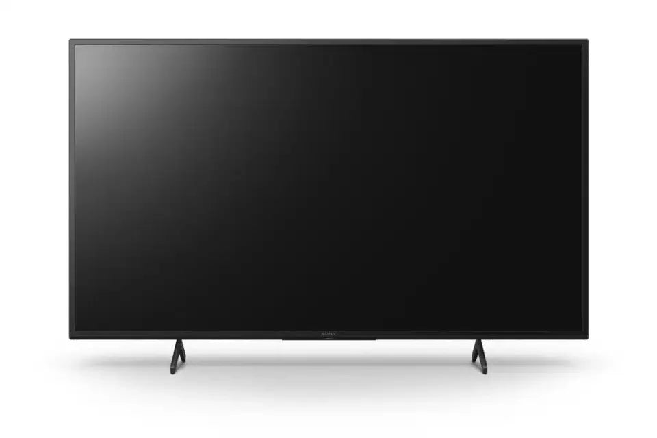 Flat screen TV with slim bezels on dual stand, on white background at Flea Market AU online store