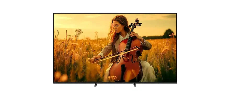 4K smart TV displaying woman playing cello in field, featured at Flea Market online bargain store