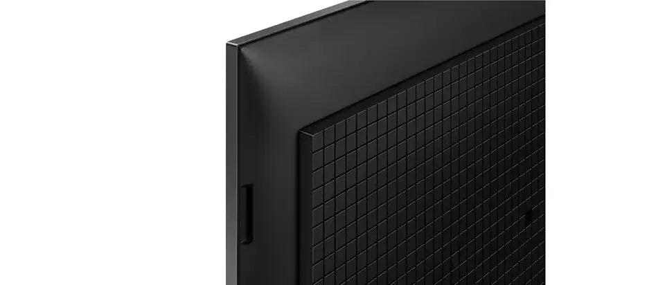 Close-up of black flat screen TV back panel with textured grid design, bargain electronics Flea Market AU.