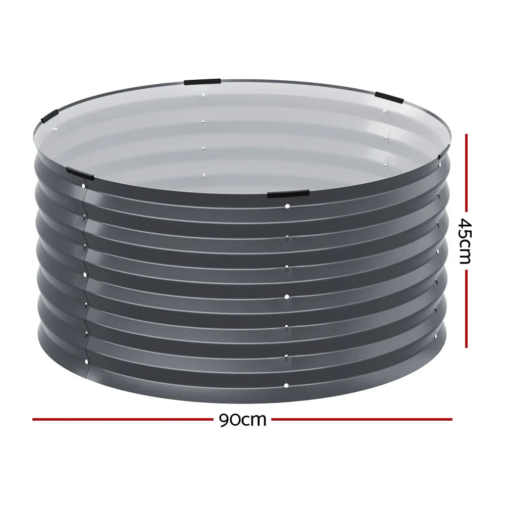 Green Fingers Garden Bed 90X45cm Round Latches Planter Box Raised Galvanised Herb - Flea Market