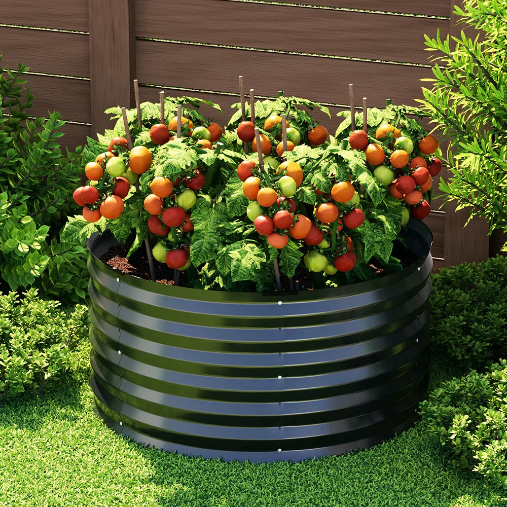Green Fingers Garden Bed 90X45cm Round Latches Planter Box Raised Galvanised Herb - Flea Market
