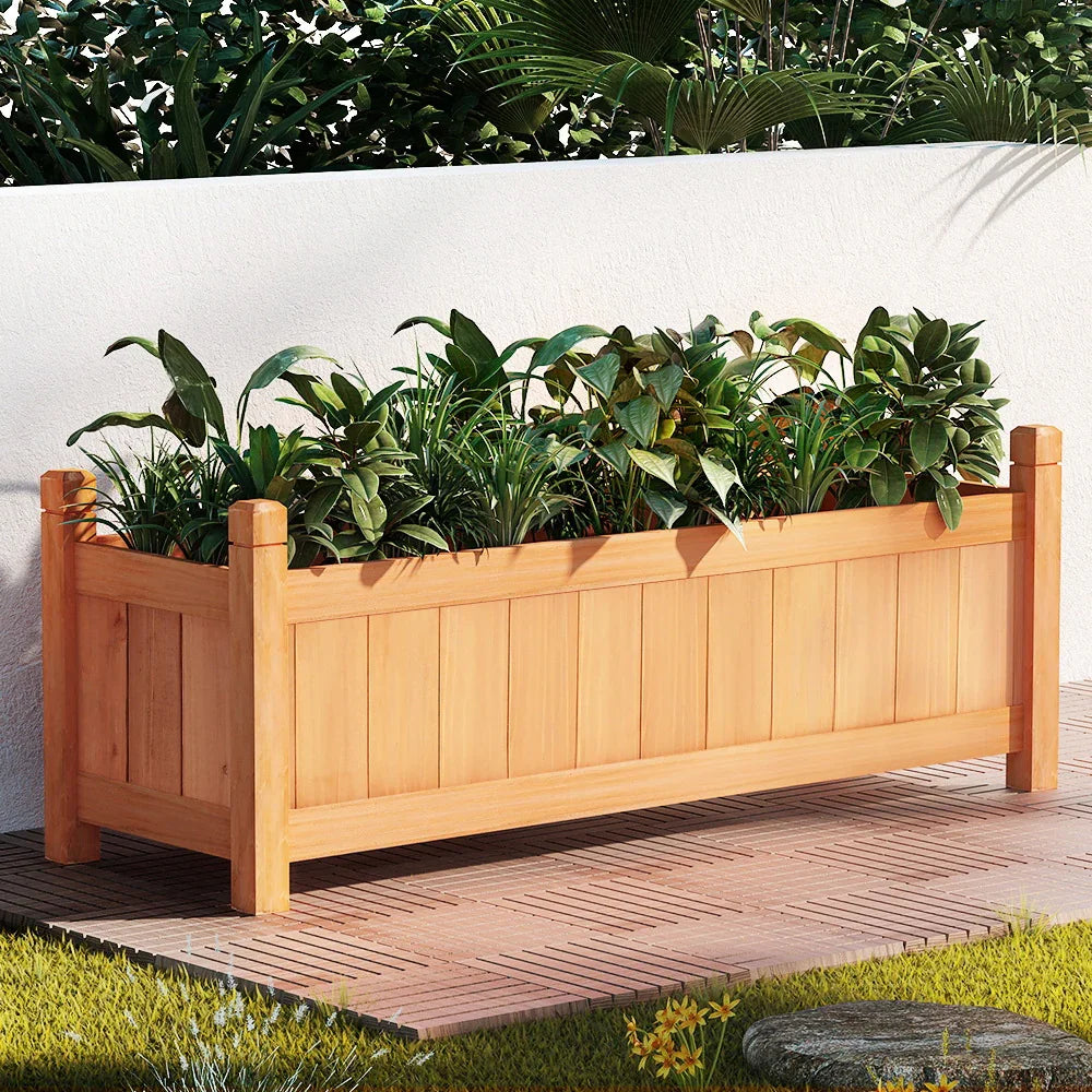 Green Fingers Garden Bed 90x30x33cm Wooden Planter Box Raised Container Growing - Flea Market