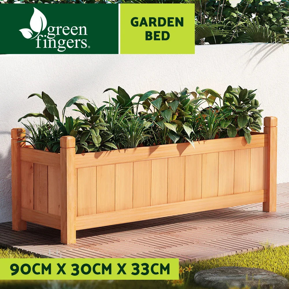 Green Fingers Garden Bed 90x30x33cm Wooden Planter Box Raised Container Growing - Flea Market