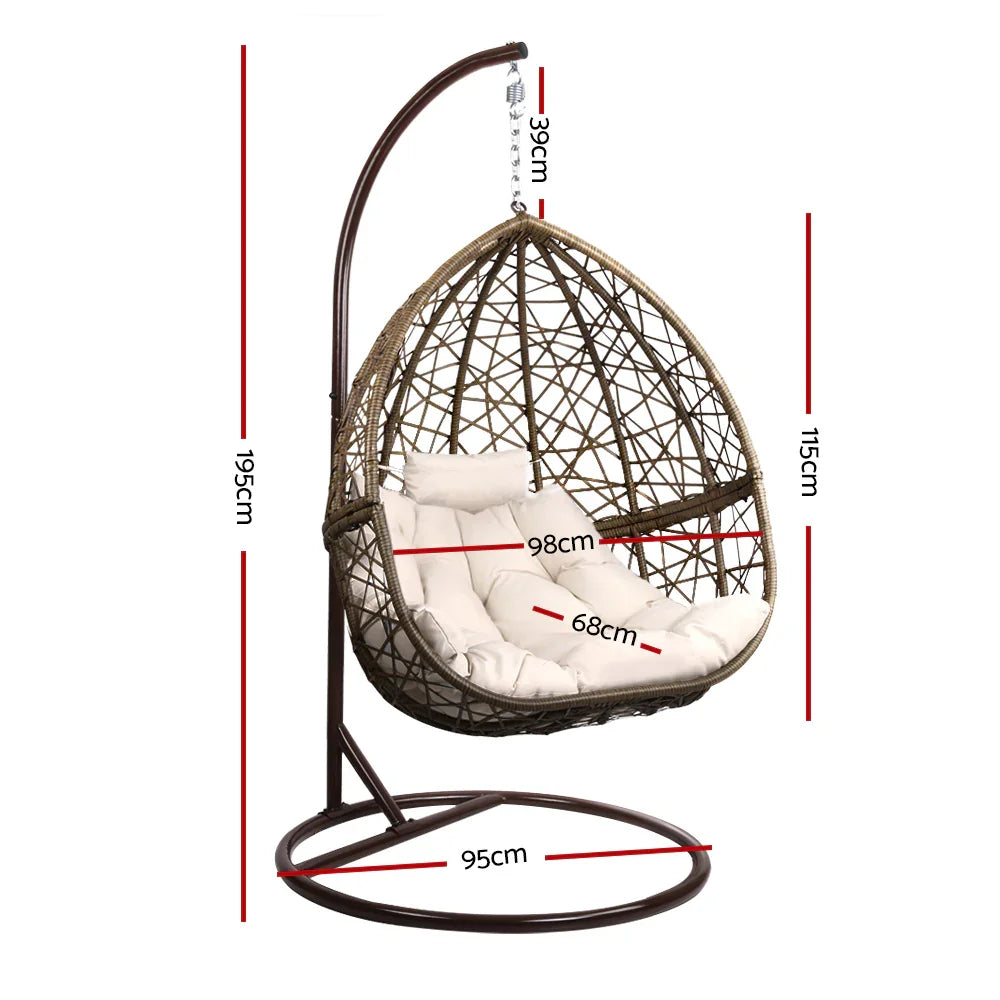 Outdoor Egg Swing Chair Wicker Rattan Furniture Pod Stand Cushion Latte - Flea Market