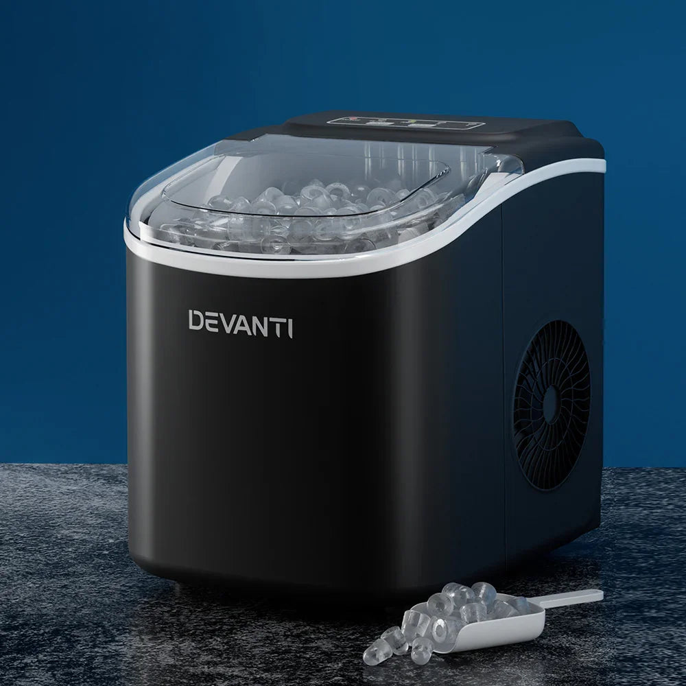 Devanti Portable Ice Maker Machine Ice Cube Tray 12kg Bar Countertop Black - Flea Market